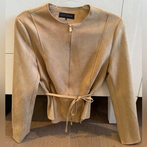 Zara Beige Suede Zip Peplum Jacket